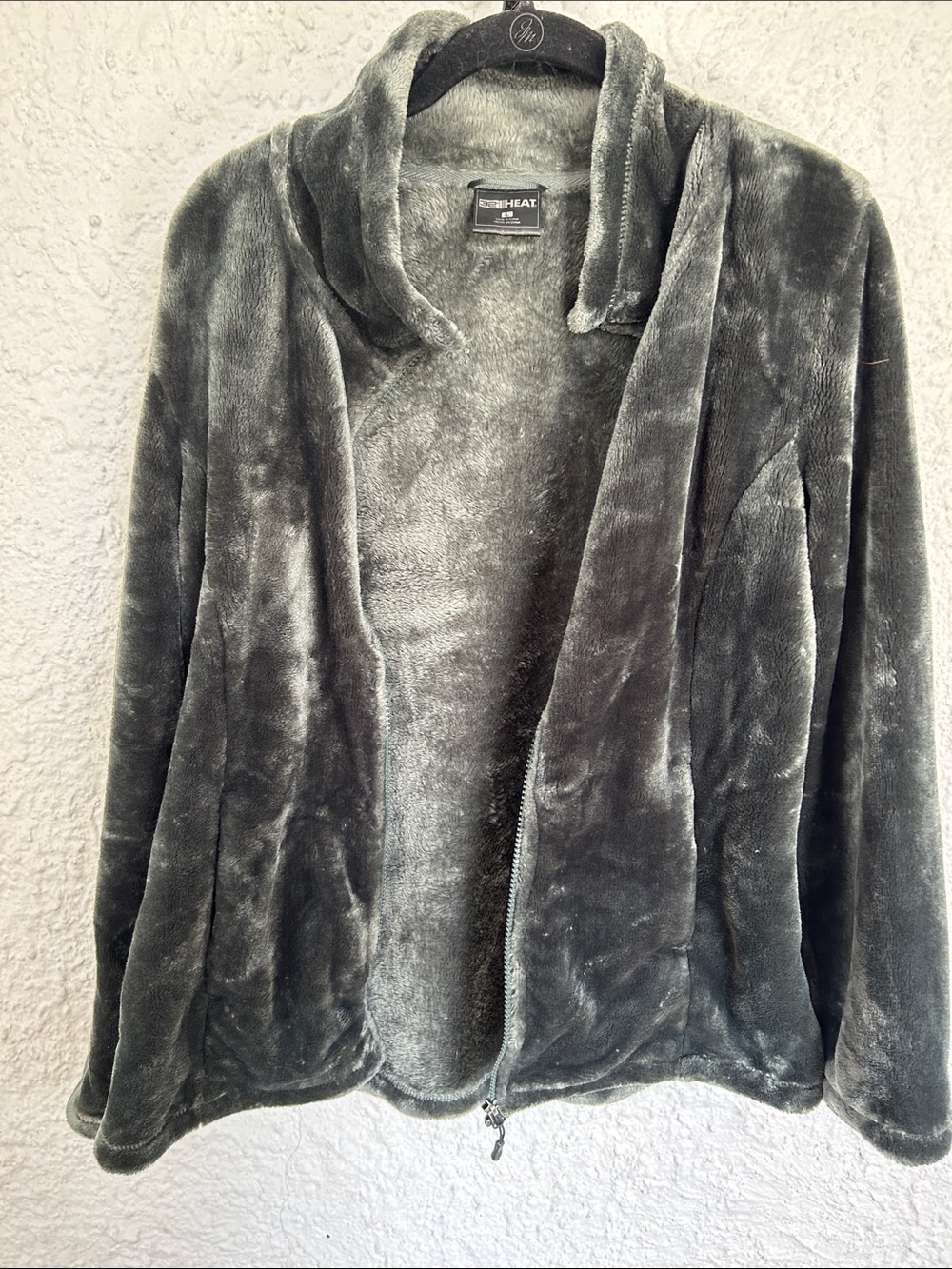 32 Degrees Plush Zip-Front Teddy Jacket in Grey